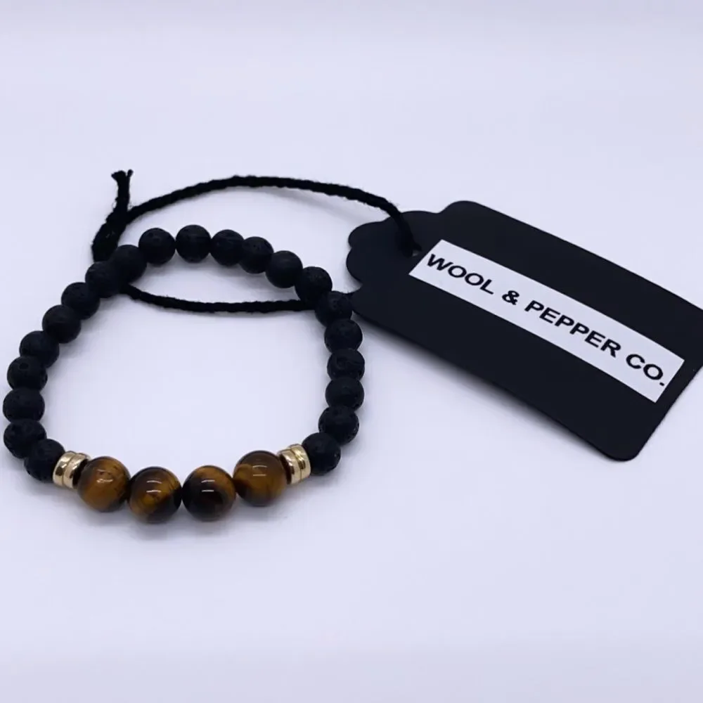 Wool + Pepper Co. Lava Rocks & Tigers Eye Bracelet